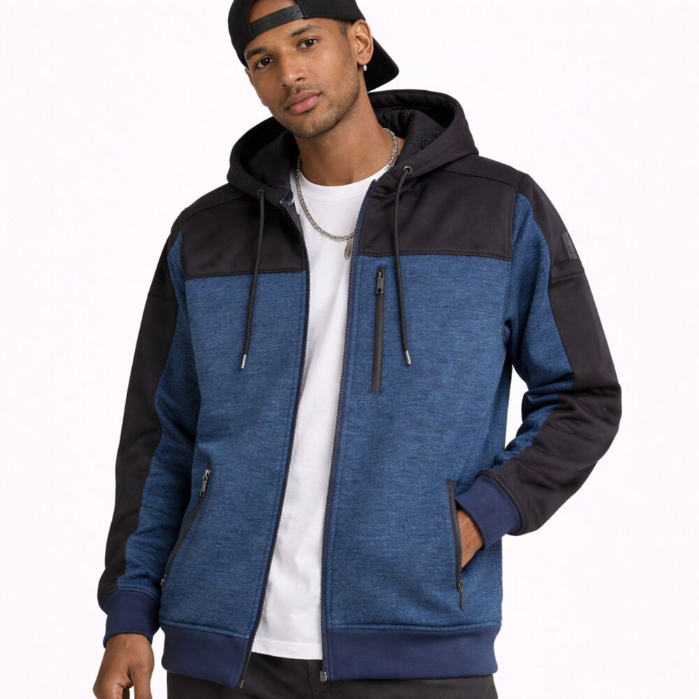 Akademiks Full Zip Hoodie Jacket Sherpa Lined Fleece Blue & Black Men's 3XL